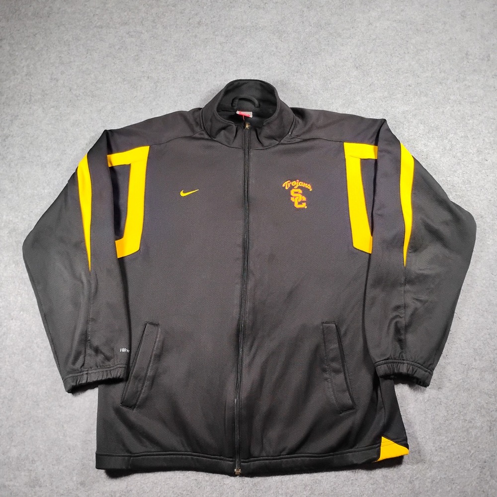 Nike Team USC Trojans Full Zip Track Jacket Mens Large Black Gold Fit Dry
